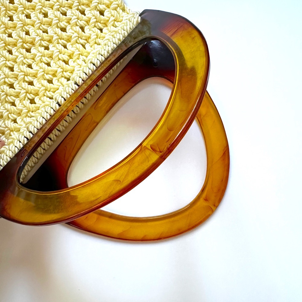 Vintage 1970s Macrame Beaded Handbag Faux Tortoiseshell Handle Boho - Picture 5 of 8